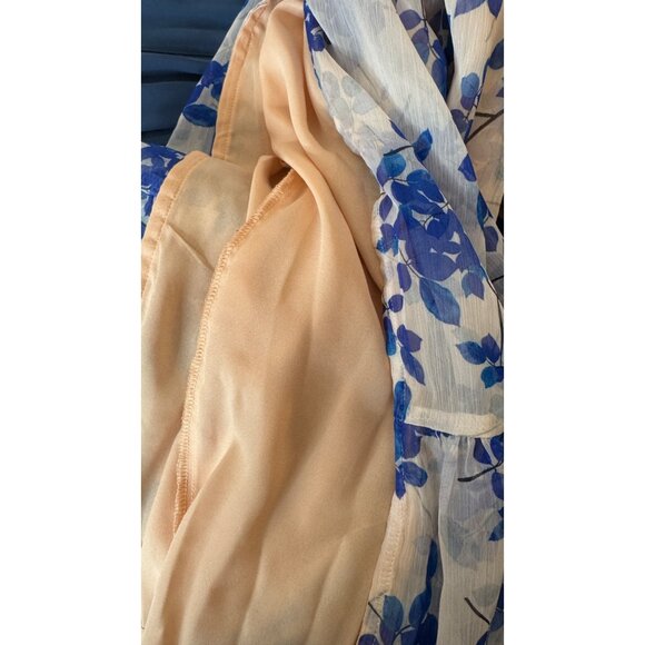 NWT ASTR The Label Medium Blush Peach/Pink Cobalt Floral Midi Dress Lightweight - Picture 14 of 16